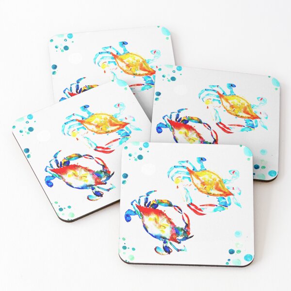 Item preview, Colorful Blue Crabs + Sea Glass on the Shore Bright Watercolor designed and sold by Melissa  MacMichael Art + Design.