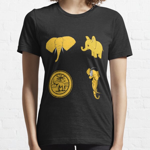 Yellow cartoon elephants sticker pack. Angry, baby, badge, music elephant for all kinds of elephant lovers! Essential T-Shirt