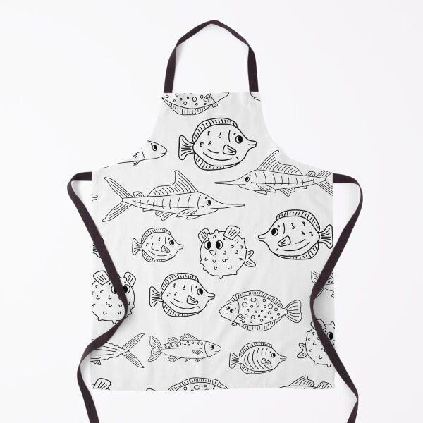Item preview, Black white Seamless fish Doodle pattern designed and sold by essskina.
