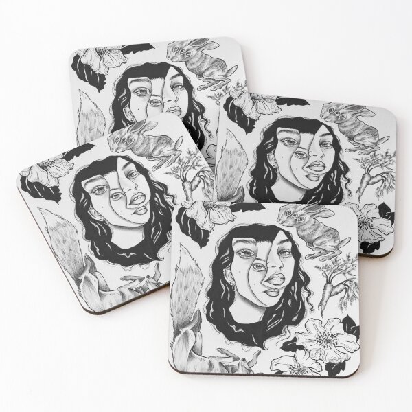 Item preview, Abstract women face with rabbit and fox designed and sold by Sarassweets.