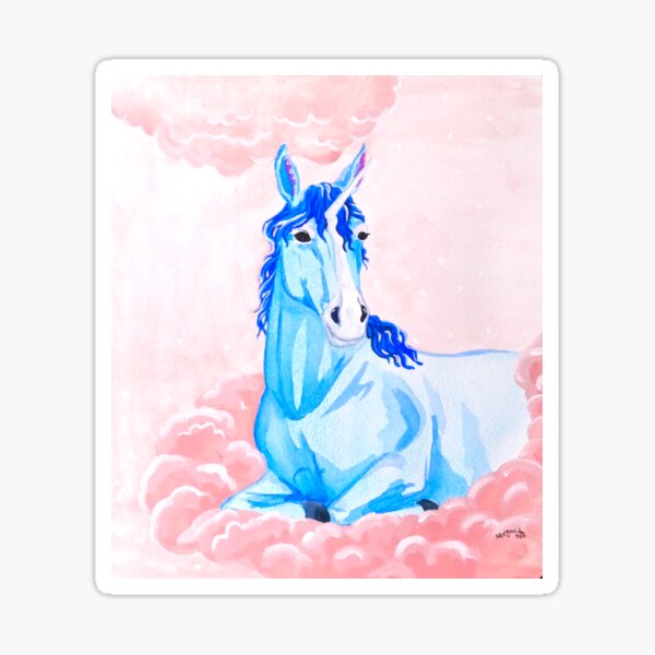 Aperçu de l'œuvre Licorne bleue sur des nuages de barbe à papa créée et vendue par canvas-and-i.
