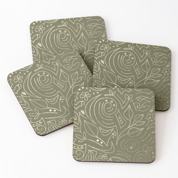 Item preview, Opulent gold and khaki green floral repeat pattern in golden tones.  Caroline Laursen original designed and sold by Caroline Laursen.