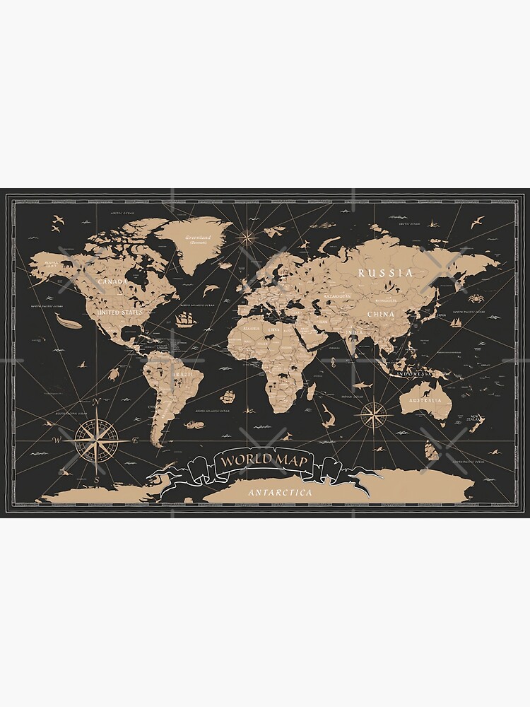 World Map Vintage Black Golden Detailed by StallionDesignz