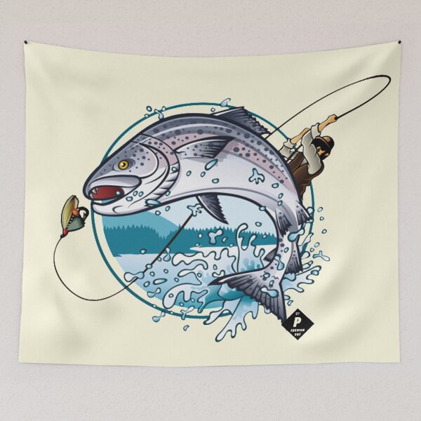 Item preview, "Fisherman Catches Trout" - by P FashionArt designed and sold by BK-Fishing.