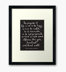 Inspirational Quote - Purpose of Life, Emerson White On Black Framed Print
