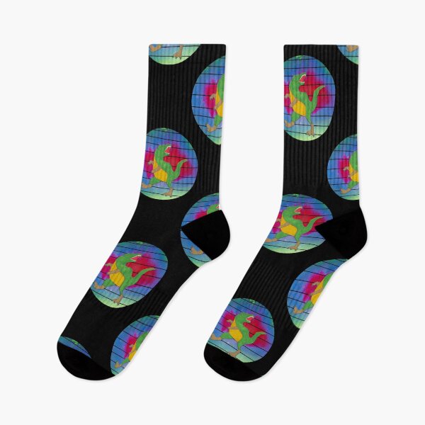 Item preview, T Rex in Abstract Colored Circle with Lines Patterned on Black Background designed and sold by AliCatOriginals.