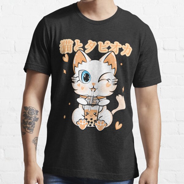 T-Shirt Japonais Kawaii Anime Cat Kitty Boba Bubble Tea Neko