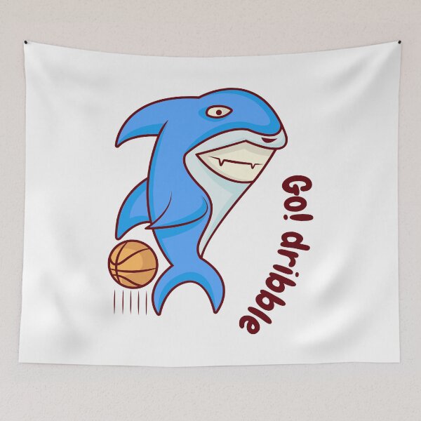 Item preview, a shark is dribbling a basketball designed and sold by Heytoucan.