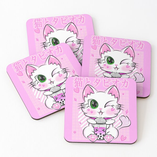 Artikelvorschau, Japanische Erdbeermilch Kawaii Pink Bubble Tea Cat Boba entworfen und verkauft von ZNOVANNA.