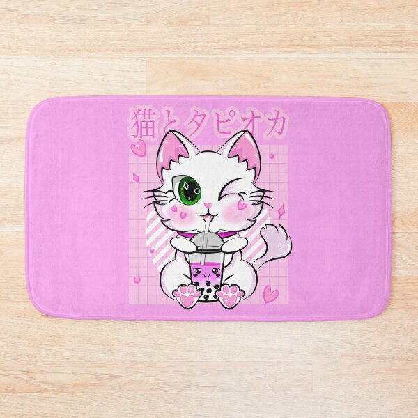 Artikelvorschau, Japanische Erdbeermilch Kawaii Pink Bubble Tea Cat Boba entworfen und verkauft von ZNOVANNA.