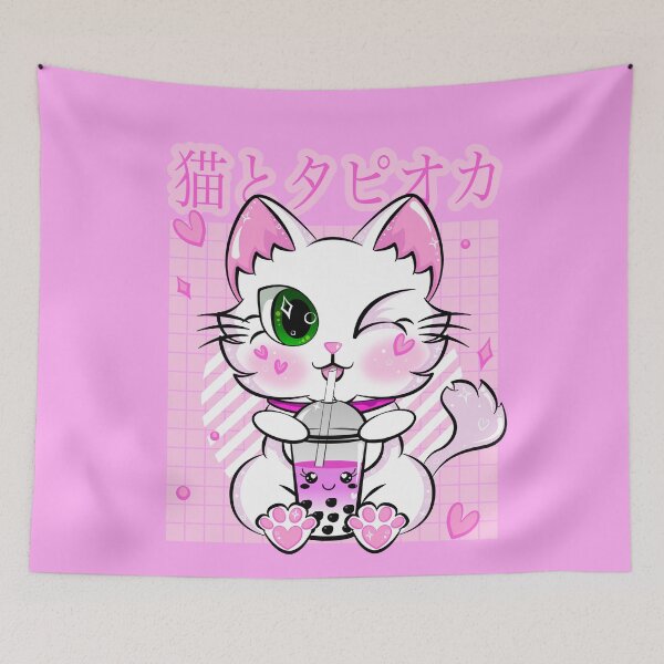 Artikelvorschau, Japanische Erdbeermilch Kawaii Pink Bubble Tea Cat Boba entworfen und verkauft von ZNOVANNA.