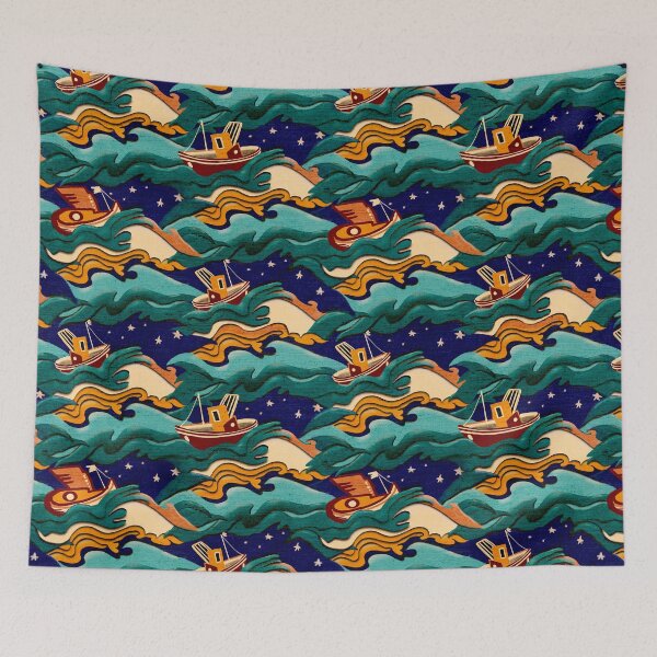 Item preview, Art Deco boats on a stormy sea in cut out effect designed and sold by sueshormanart.
