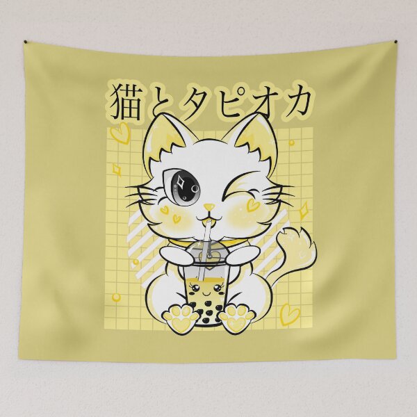 Item preview, Boba Tea Drinking Neko Kawaii Cat Retro Style Anime designed and sold by ZNOVANNA.