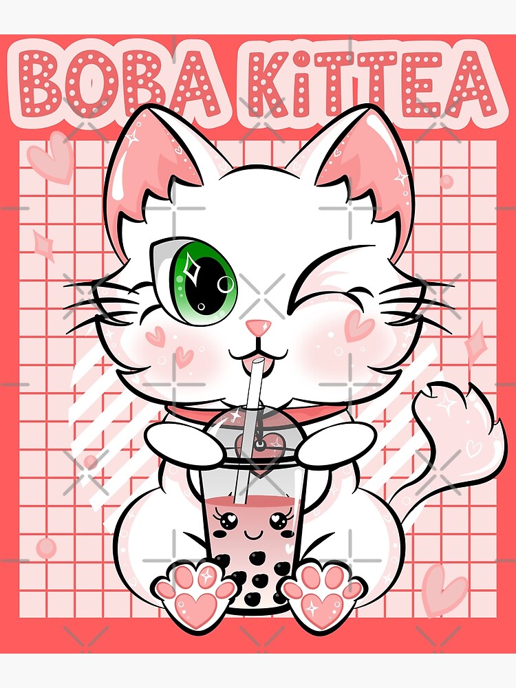 "Boba Tea Cat Bubble Tea Kawaii Pastel Kittea Anime" Canvas Print for