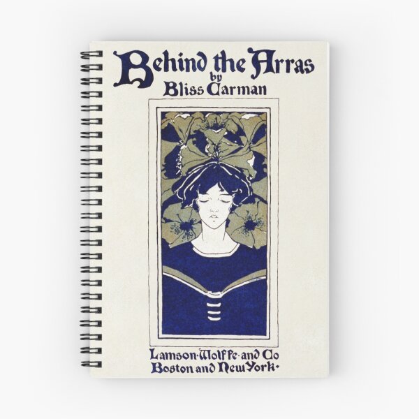 Item preview, Ethel Reed vintage poster, Behind the Arras (1895), antique blue and gray illustration poster designed and sold by Orianah.