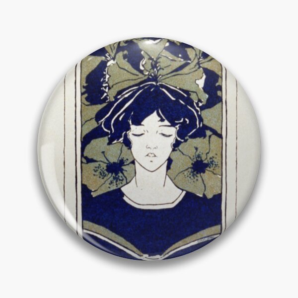Item preview, Ethel Reed vintage poster, Behind the Arras (1895), antique blue and gray illustration poster designed and sold by Orianah.