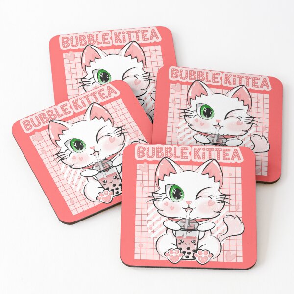 Item preview, Kit Tea Kawaii Kittea Bubble Tea Cherry Cat designed and sold by ZNOVANNA.