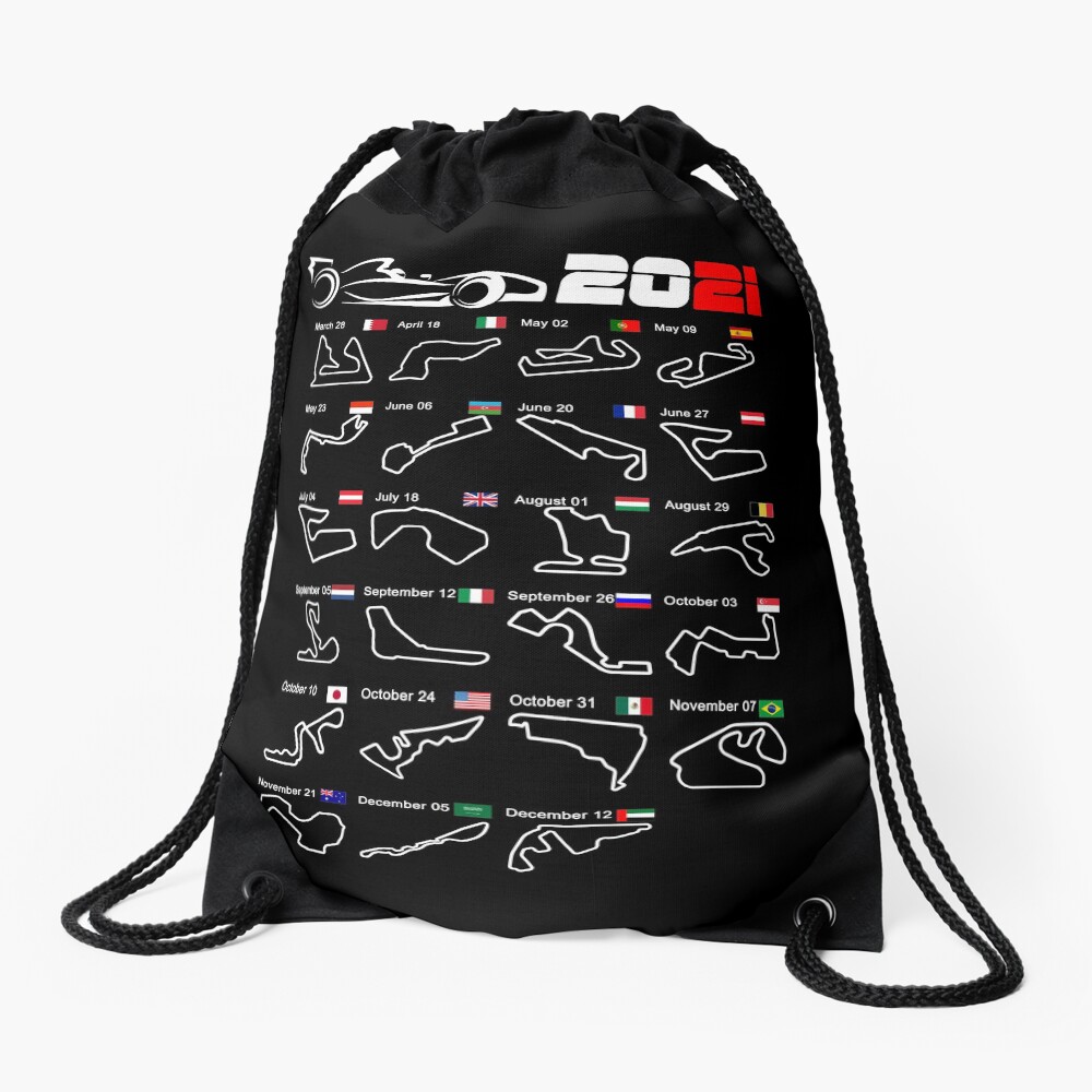 Calendar Formula race cars 2021 circuits Drawstring Bag