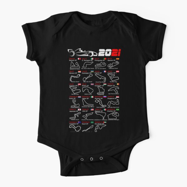 Calendar Formula race cars 2021 named circuits Short Sleeve Baby One-Piece