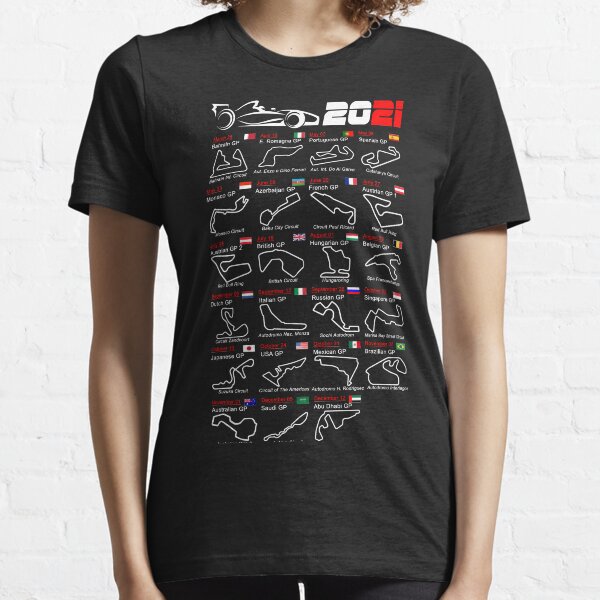 Kalender Formel Rennwagen 2021 benannte Strecken Essential T-Shirt