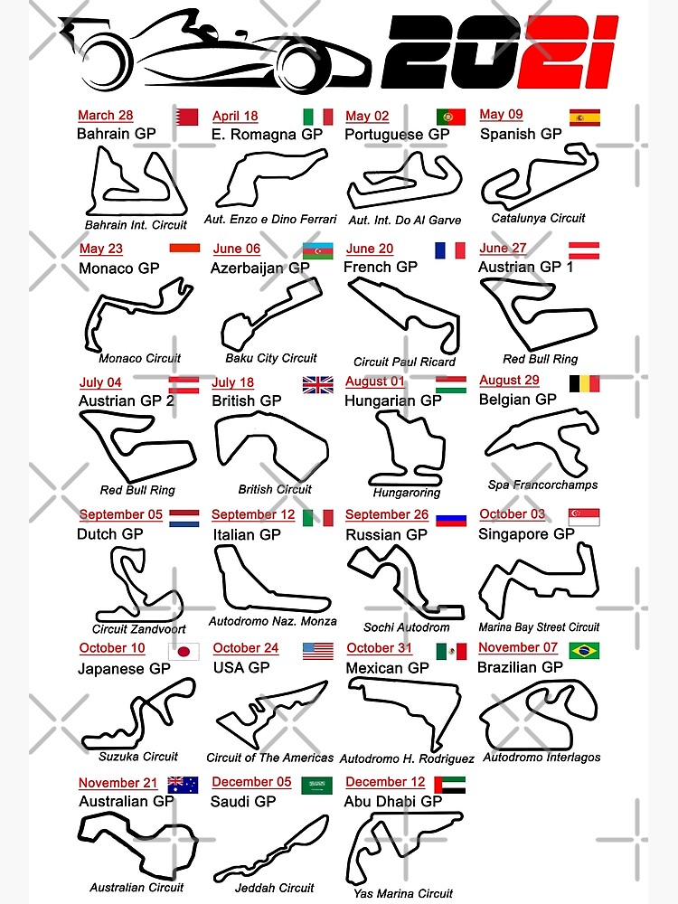 Calendar Formula Race Cars 2021 Named Circuits White Poster For Sale By Ideasfinder Redbubble 3852