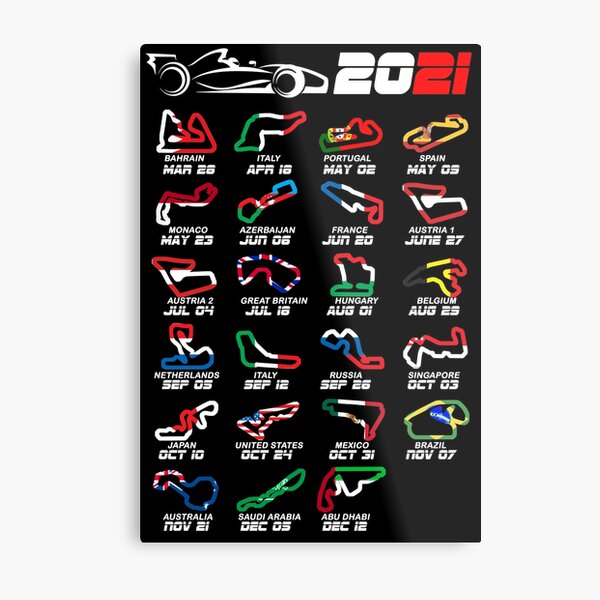 Calendar Formula race cars 2021 circuits colors Metal Print