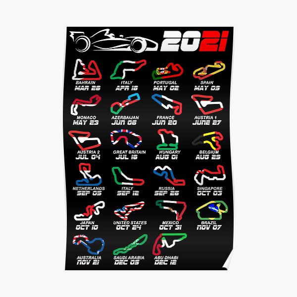 Kalender Formel Rennwagen 2021 Rennstrecken Farben Poster
