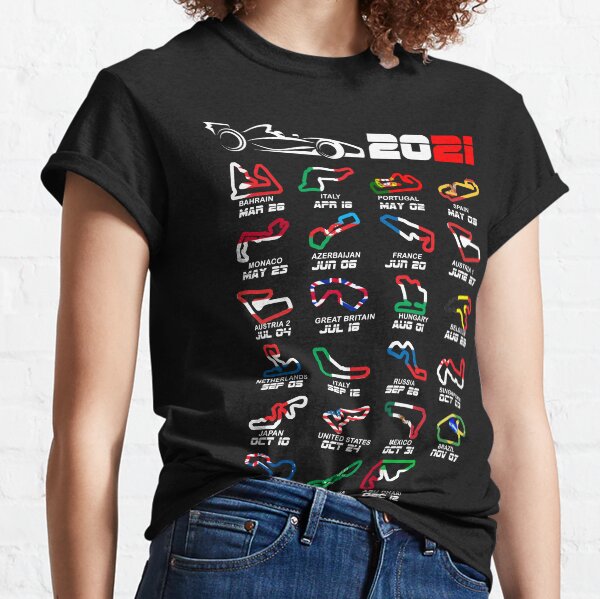 Calendar Formula race cars 2021 circuits colors Classic T-Shirt