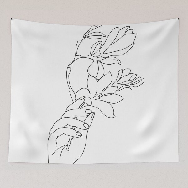 Item preview, Female hand with magnolia flowers one line drawing.Scandinavian print, Nordic, Trendy print, Styled, Scandinavian art, Modern art, Wall art, Print, Minimalistic, Modern Poste    designed and sold by Nina Velychko.
