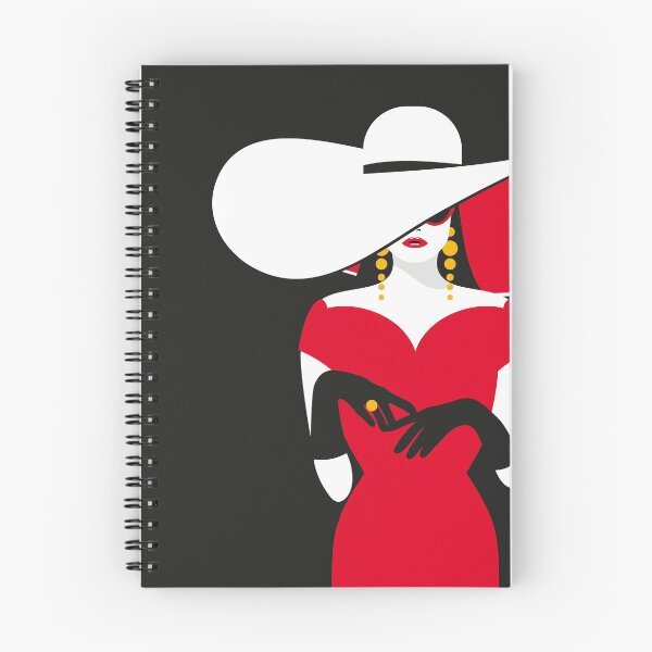 Item preview, Vintage Fashion Illustration of 1950's Era Woman Wearing Oversized Hat, Red Dress and Long Gloves. designed and sold by DDoodleDesigns.