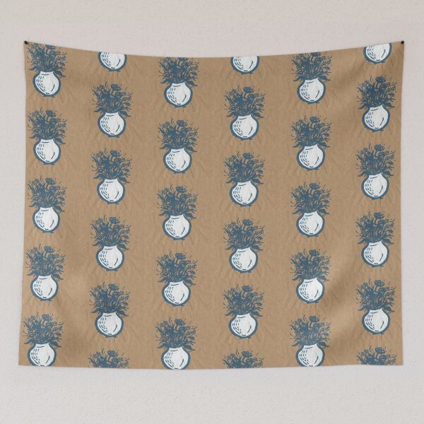 Item preview, White and Blue Flower Vase Graphic Design designed and sold by junepillows.
