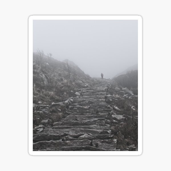 Ascending the foggy mountain Ulriken in Norway, Bergen Sticker