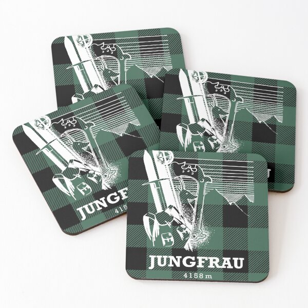 Item preview, Jungfrau Mount 4158 m - Swiss Alps Mountaineering Poster - Climb Every Mountain - Forest Green Buffalo Plaid Background designed and sold by Vintage-TM.