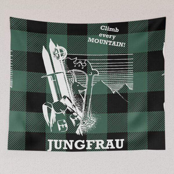Item preview, Jungfrau Mount 4158 m - Swiss Alps Mountaineering Poster - Climb Every Mountain - Forest Green Buffalo Plaid Background designed and sold by Vintage-TM.
