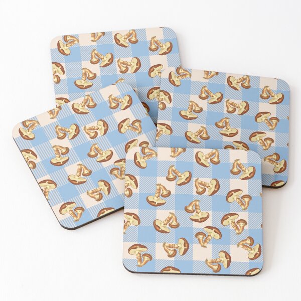 Item preview, Cream and Blue Gingham with Mushrooms Pattern designed and sold by LADGraphics.