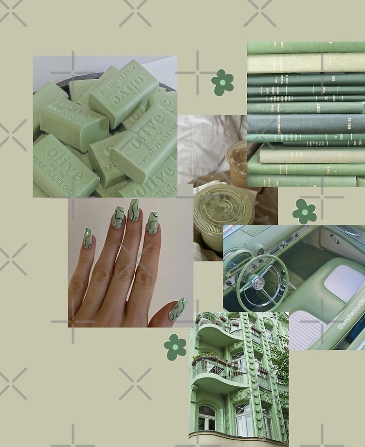 60 DIGITAL Sage Green Aesthetic Collage Sage Green Photo Wallpaper