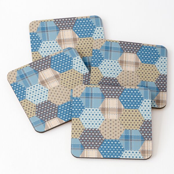 Item preview, Blue and brown exagon patchwork pattern designed and sold by FunnyChameleon.