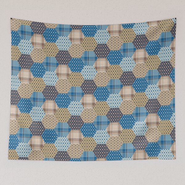 Item preview, Blue and brown exagon patchwork pattern designed and sold by FunnyChameleon.