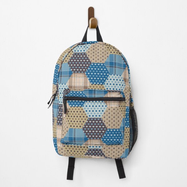 Item preview, Blue and brown exagon patchwork pattern designed and sold by FunnyChameleon.