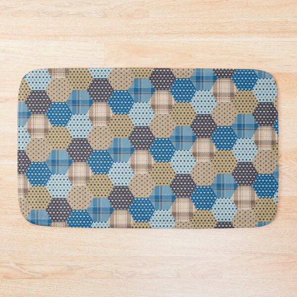 Item preview, Blue and brown exagon patchwork pattern designed and sold by FunnyChameleon.