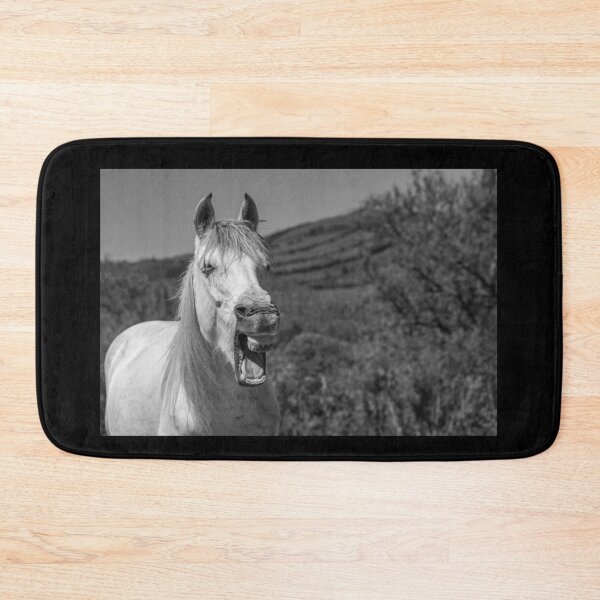Item preview, Funny horses in nature. Cute and friendly horse yawning. Black and white photography. designed and sold by AylaHarbich.