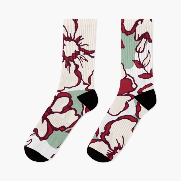 Item preview, Red and White Hibiscus Floral Nature Green Shape designed and sold by Sohee Jin.