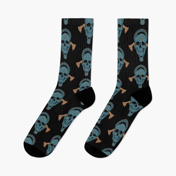 Item preview, Viking Skull Norse Triquetra Trinity Knot Valknut Axes Teal designed and sold by BluePagan.