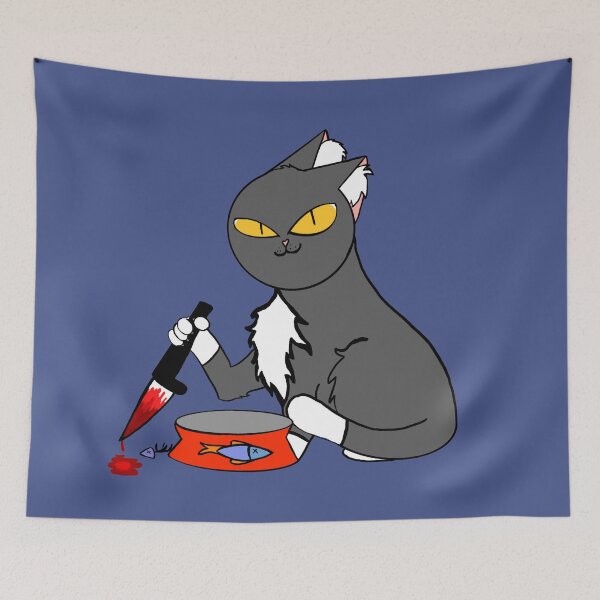 Item preview, Feed me, or else! Angry cat with knife  designed and sold by fluffyfriends.