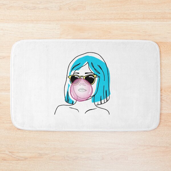 Item preview, A girl with blue hair and glasses inflates a bubble of gum designed and sold by VADIMproducts.