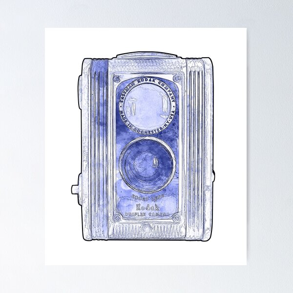 Item preview, Vintage Duaflex Twin Lens Camera Blue Cyanotype Sketch Style designed and sold by Retro Art Factory.