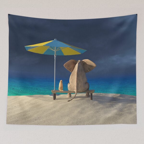 Item preview, elephant and dog look at the stormy sky  designed and sold by Mike Kiev art.