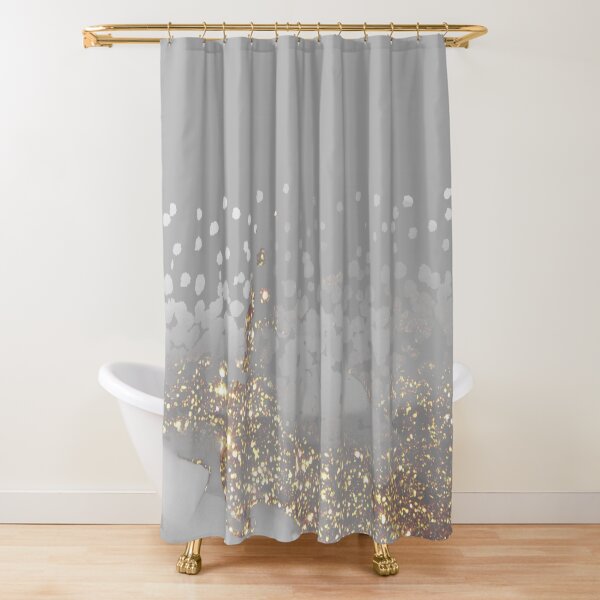 Great Knot Luxury Bathroom Glitter white Shower Curtain Inc 12 Matching Rings 