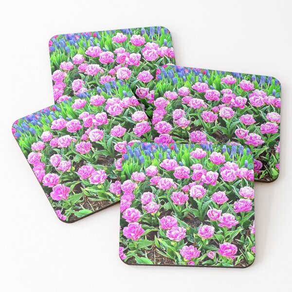 Item preview, Fancy Pink Tulips with Grape Hyacinths designed and sold by SeaChangeDesign.