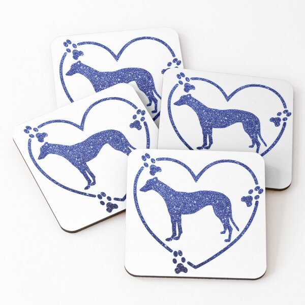 Artikelvorschau, Windhund stehendes Herz Pfote druckt dunkelblauen Glitter-Look entworfen und verkauft von GreytGraphicals.
